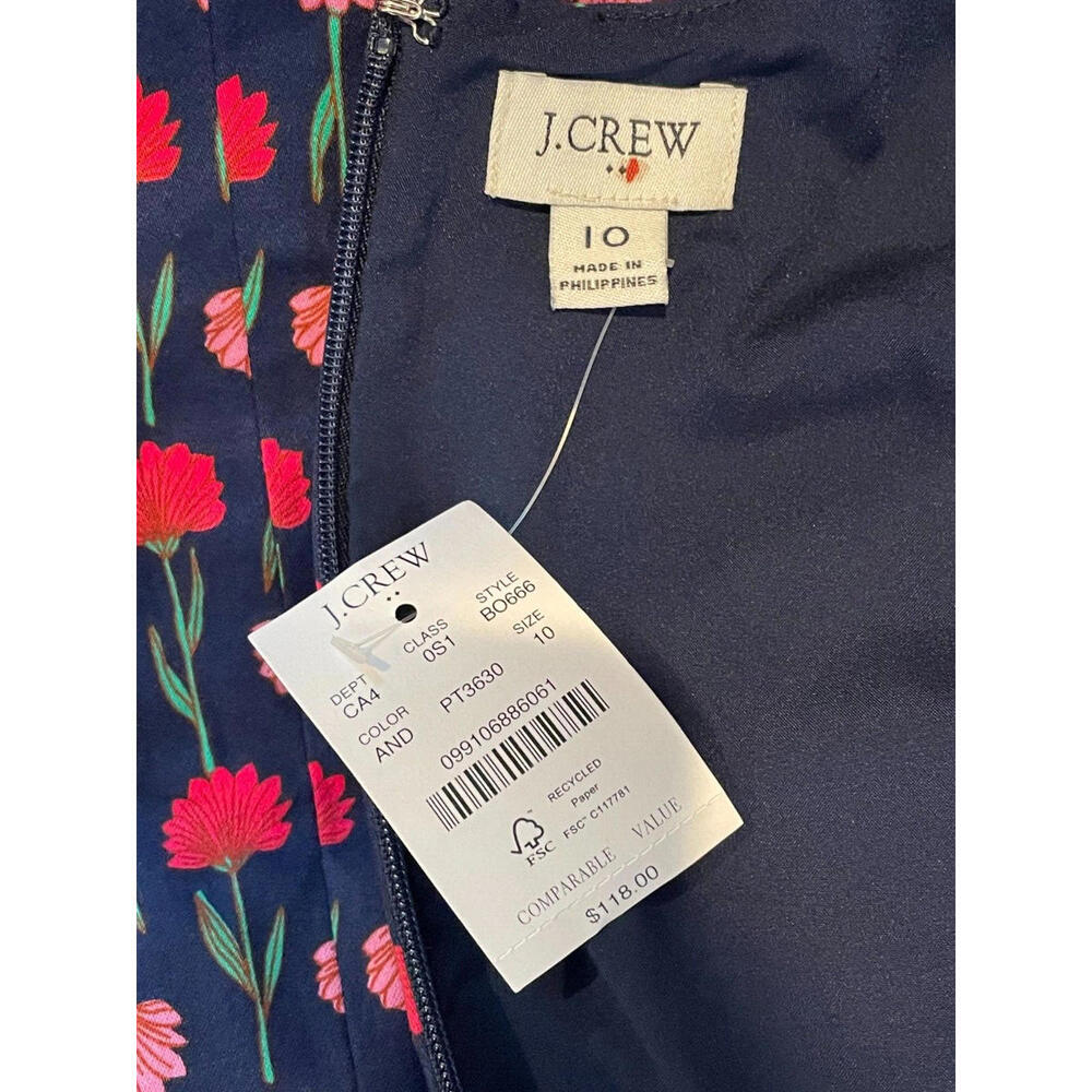 J Crew Floral Tailored Sleeveless Sheath Mini Dress Navy Pink Womens Size 10 NWT - Picture 8 of 9